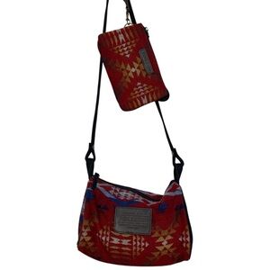Pendleton Purse Handbag Travel Case Aztec Wool Canvas Strap w/matching wristlet
